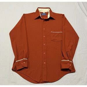 Vintage 70s JC Penney Double Identity Mens Burnt Orange Button-Up Disco Shirt L